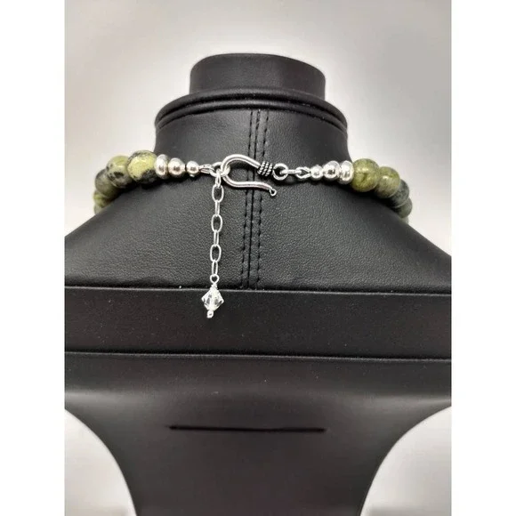 Shades of Green Serpentine Necklace and Earrings Focal Sterling Silver Pendant